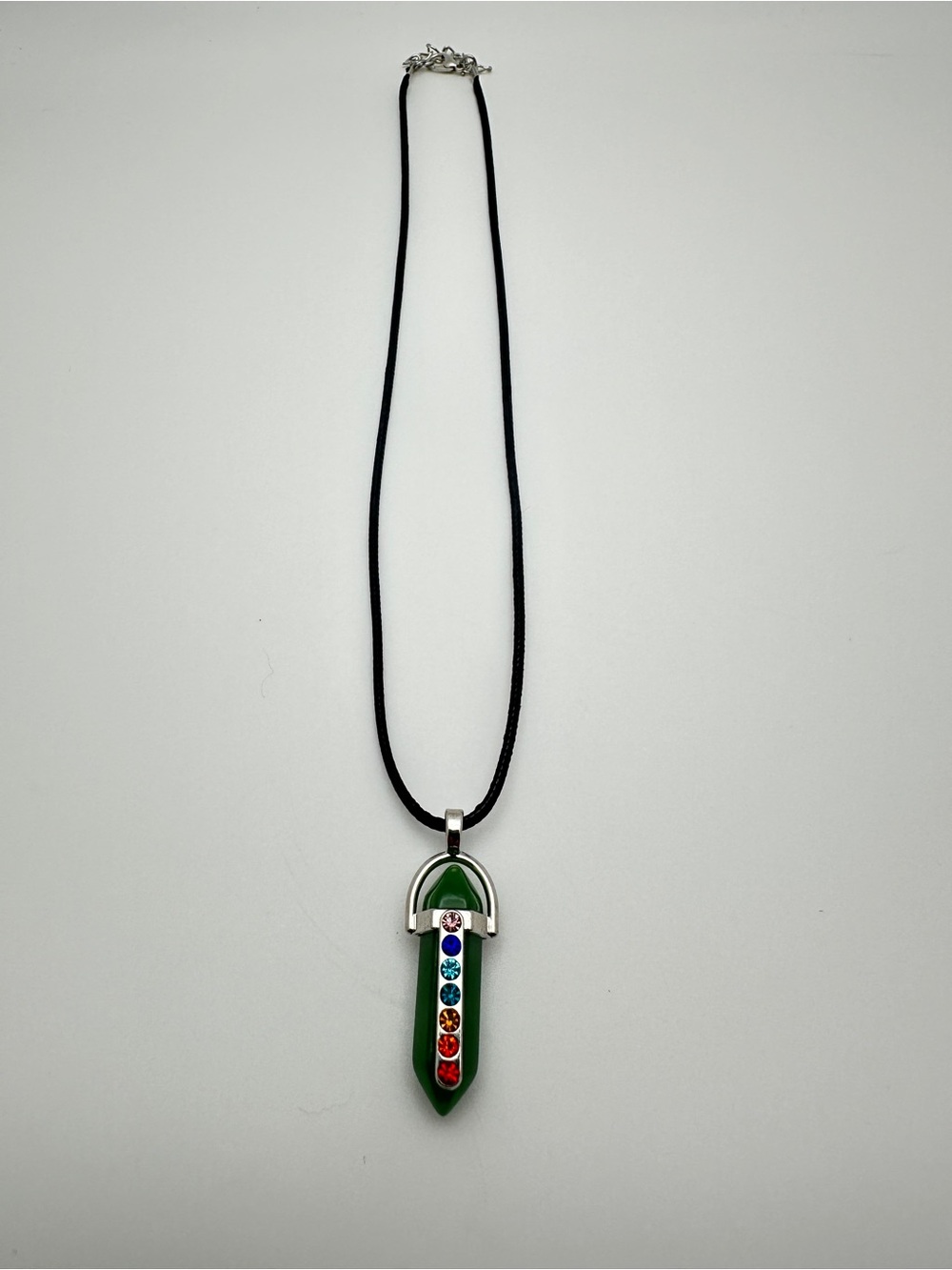 Green Crystal Chakra Pendant Necklace with Multicolor Gem Accents